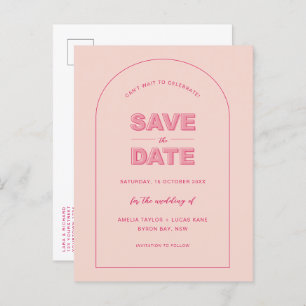 Pink Arch Modern Bold Type Text Save The Date Postcard