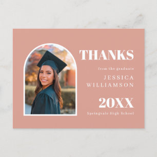 Pink Arch Modern Photo Graduation Thank You Postcard