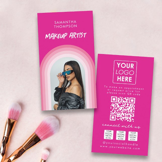 Pink Arch Photo Social Media QR Code Logo Business Card (Pink Arch Photo Social Media QR Code Logo Business Card)
