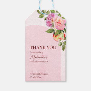 Pink arch with roses personalised mehndi thank you gift tags