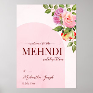 Pink arch with roses personalised mehndi welcome poster