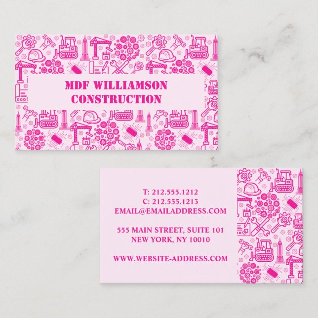 pink Architectural Blueprint Engineer Pattern Business Card (Front/Back)