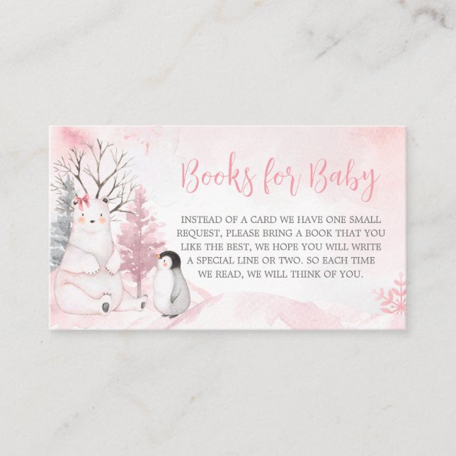 Pink Arctic Animals Baby Shower Books for Baby Enclosure Card (Front)