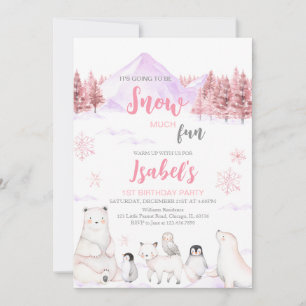 Pink Arctic Animals Birthday Invitation