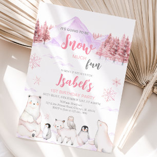 Pink Arctic Animals Birthday Invitation