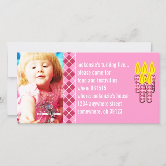 Pink Argyle Birthdy Photo Invitation (Front)