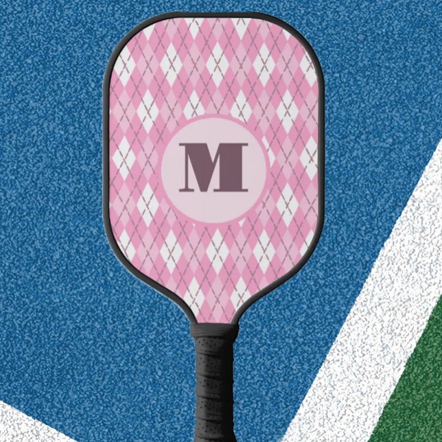 Pink argyle custom monogram pickleball paddle (Creator Uploaded)