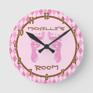 Pink Argyle Diamond Baby Feet Personalised Clock