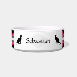 Pink Argyle Personalizable  Cat Food Bowl