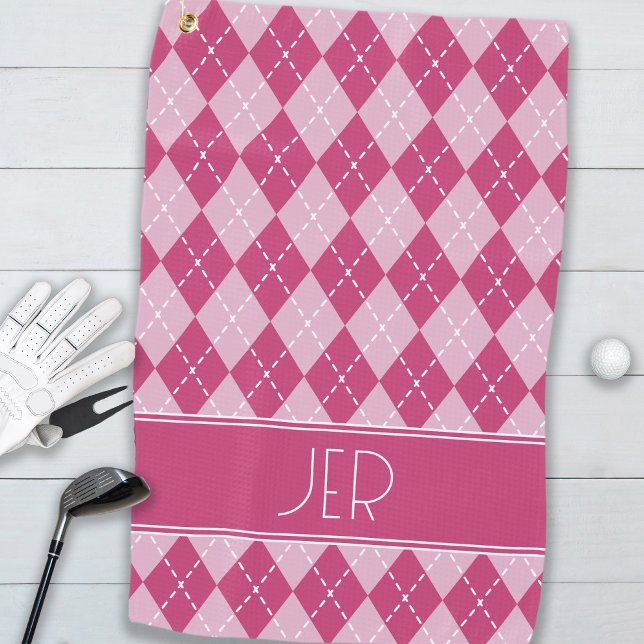 Pink Argyle Plaid Custom Monogram Initials Classic Golf Towel (Pink Argyle Plaid Custom Monogram Initials Classic Golf Towel)