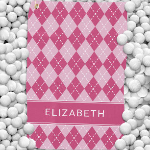 Pink Argyle Plaid Custom Monogram Name Classic Golf Towel
