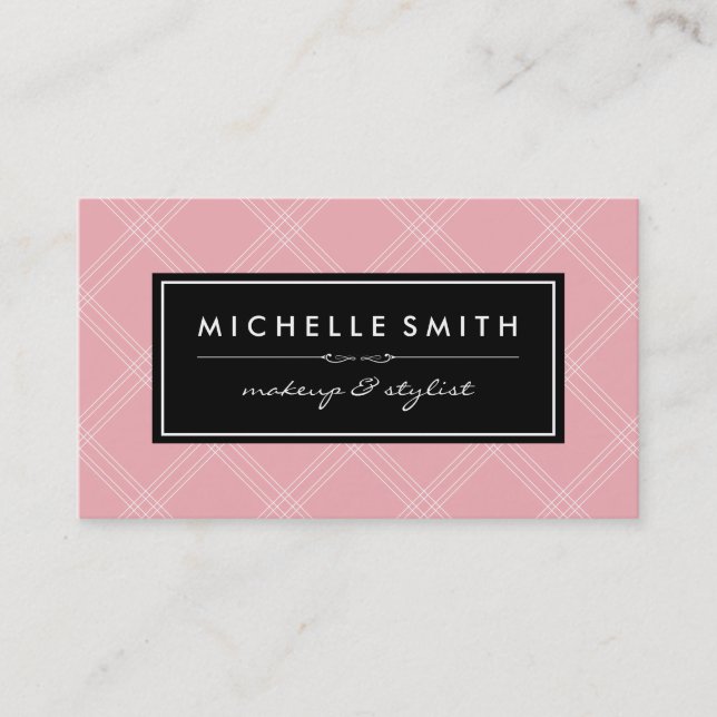 Pink Argyle Print Black Label Business Card (Front)