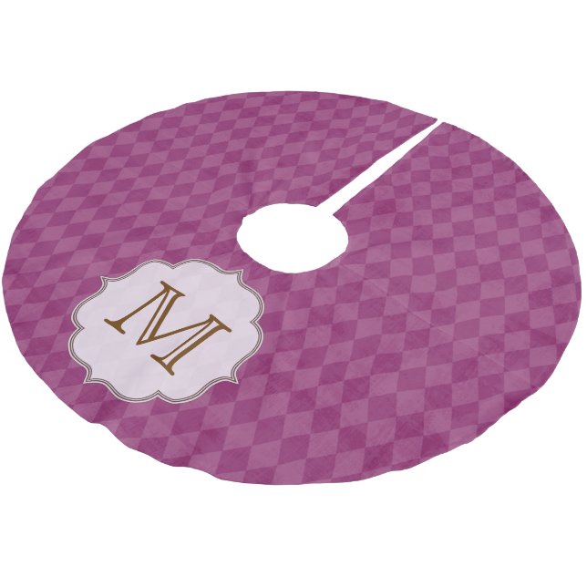 Pink Argyle Print Monogram Initial Tree Skirt (Angled)