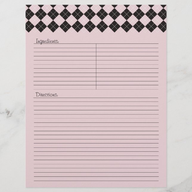 Pink Argyle Recipe Letterhead (Front)