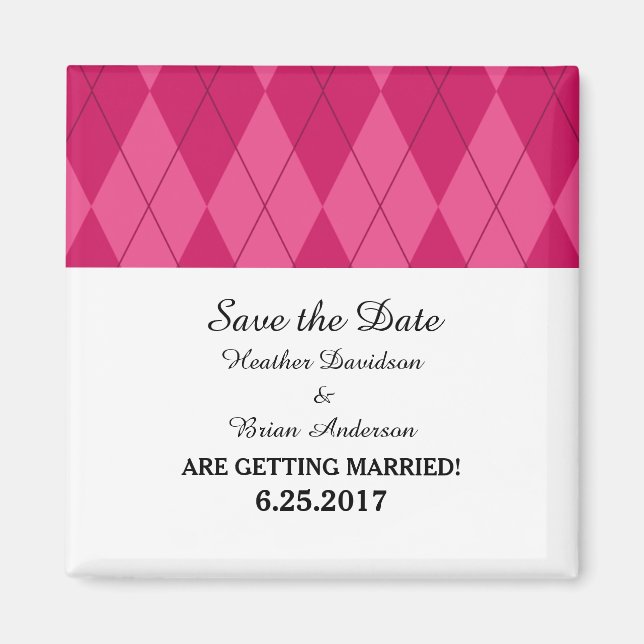 Pink Argyle Save the Date Magnet (Front)