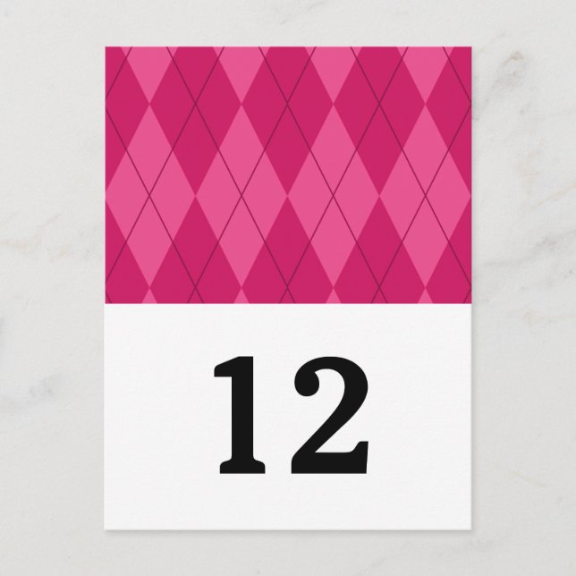 Pink Argyle Table Number Postcard (Front)