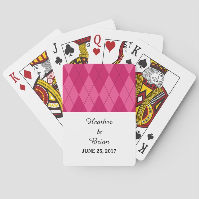 Pink Argyle Wedding Playing Cards (Back)