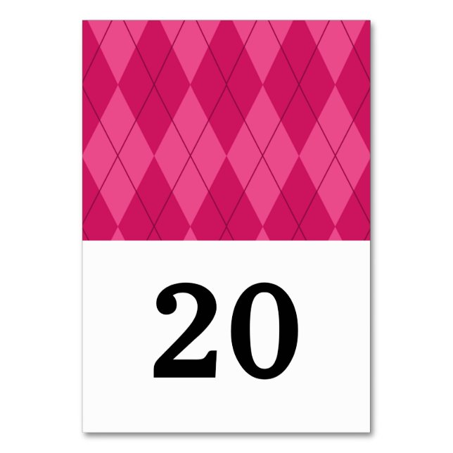 Pink Argyle Wedding Table Card (Front)