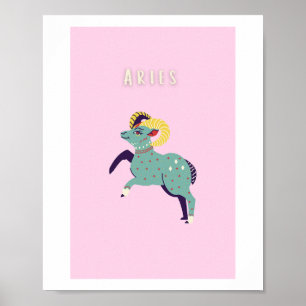 Pink Aries, zodiac, star sign print
