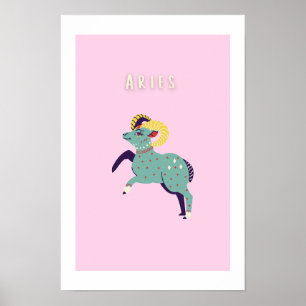 Pink Aries, zodiac, star sign print