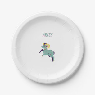 Pink Aries, zodiac, star sign print Paper Plate