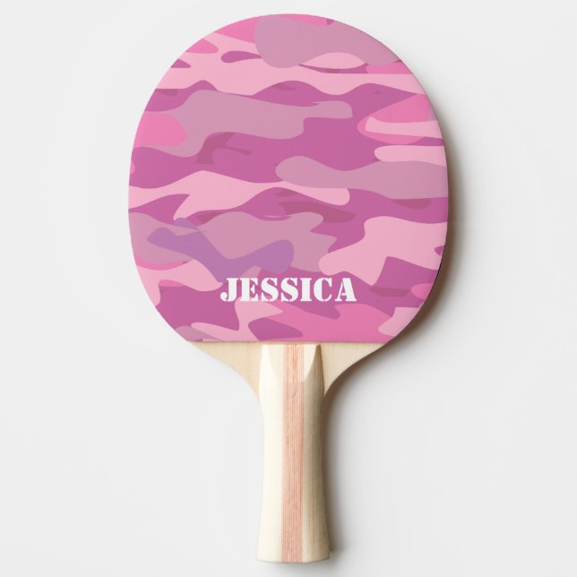 Pink army camouflage ping pong paddle for girls (Front)