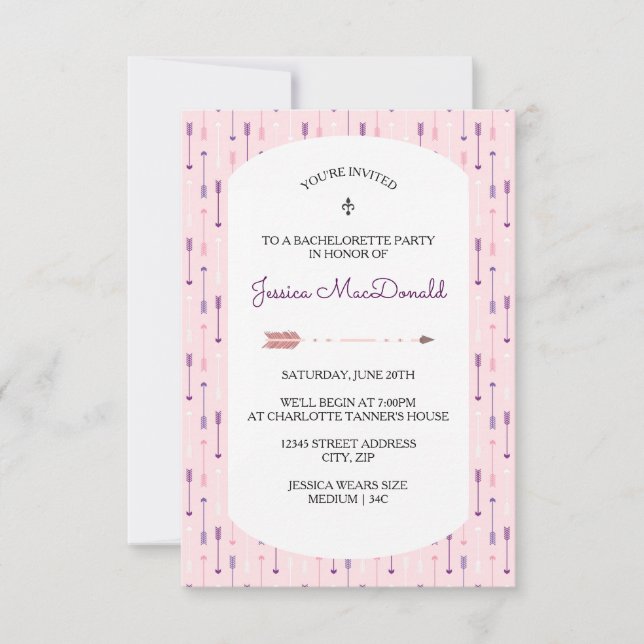 Pink Arrows - 3X5 Bachelorette Party Invitation (Front)