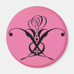 Pink Art Deco Black Flourish Rose Magnet