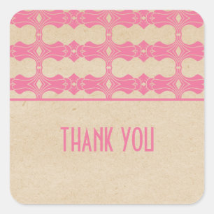 Pink Art Deco Border Thank You Stickers