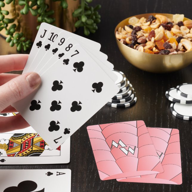 Pink Art Deco Design Monogrammed Playing Cards (In Situ)