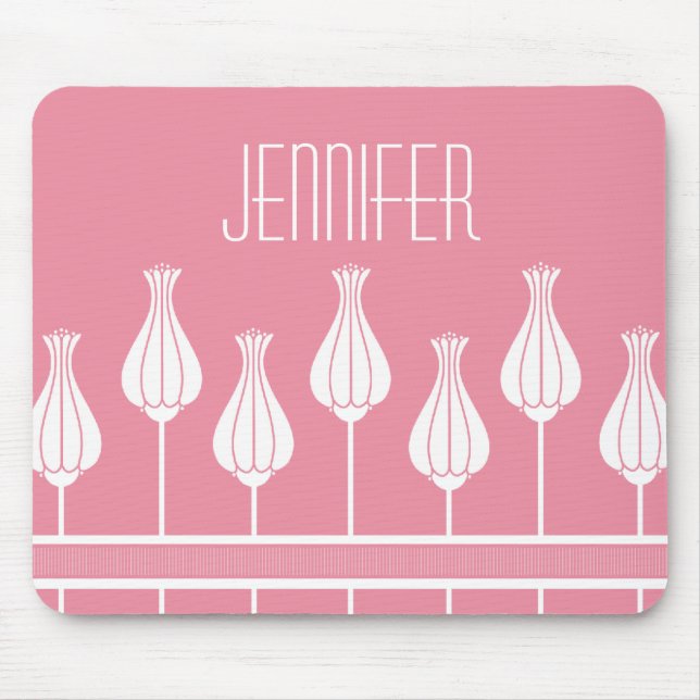 Pink Art Deco Floral Mousepad (Front)