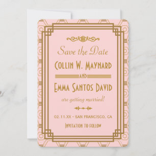 Pink Art Deco Save The Date Invites