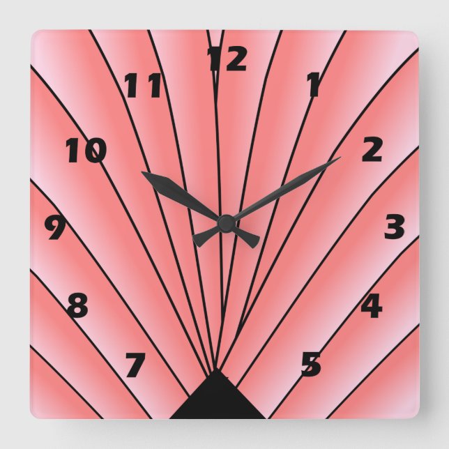 Pink Art Deco Square Wall Clock (Front)