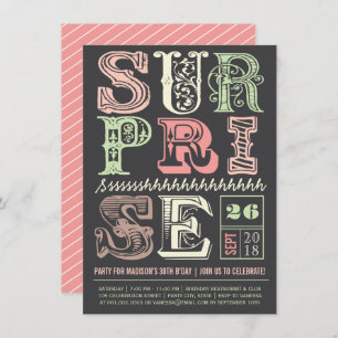 Pink Art Deco Surprise Party Adult Birthday Invite