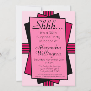 Pink Art Deco Surprise Party Birthday Invitation