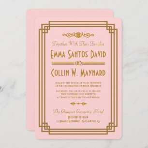 Pink Art Deco Wedding Invitations