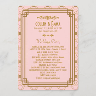 Pink Art Deco Wedding Programs Programme