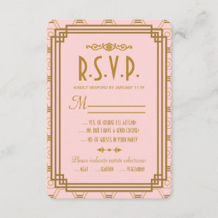 Pink Art Deco Wedding RSVP Cards