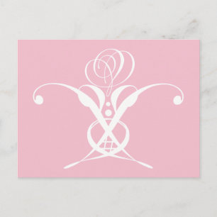 Pink Art Deco White Flourish Rose Postcard