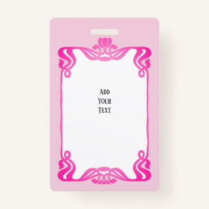 Pink Art Nouveau Border ID Badge