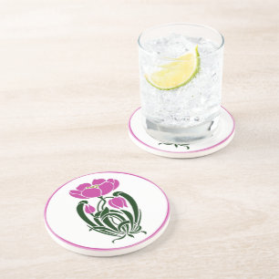 Pink Art Nouveau Floral Design Vintage Botanical Coaster