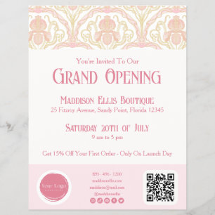 Pink Art Nouveau Floral Grand Opening Flyer