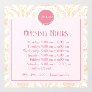 Pink Art Nouveau Floral Opening Hours Sign