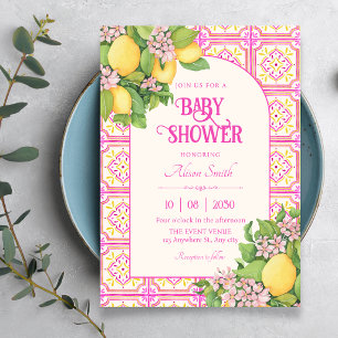 Pink Artistic tile floral baby shower Invitation