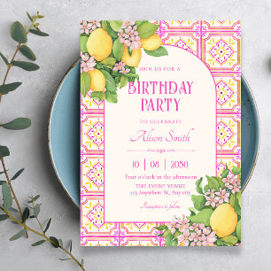 Pink Artistic tile floral birthday Invitation
