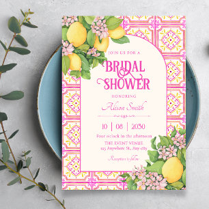 Pink Artistic tile floral bridal shower Invitation