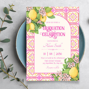 Pink Artistic tile floral graduation Invitation