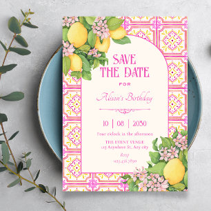 Pink Artistic tile floral Save The Date