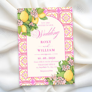Pink Artistic tile floral wedding Invitation
