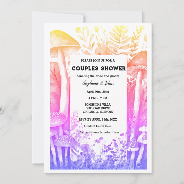 Pink Artsy Couple Shower Mushroom Woodland Wedding Invitation (Front)